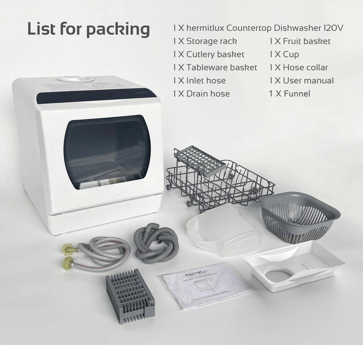 Hermitlux Countertop Dishwasher With 5-Liter Built-in Water Tank