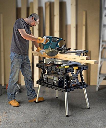 Keter — 197283 Folding Table Work Bench for Miter Saw Stand, Woodworking Tools and Accessories with Included 12 Inch Wood Clamps — Easy Garage Stor...