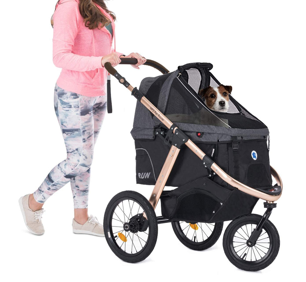 Jogging Sports Stroller with Comfort Rubber Wheels/Zipper-Less Entry/1-Hand Quick Fold/Aluminum Frame for Small/Medium Dogs, Cats and Pets (Green C...