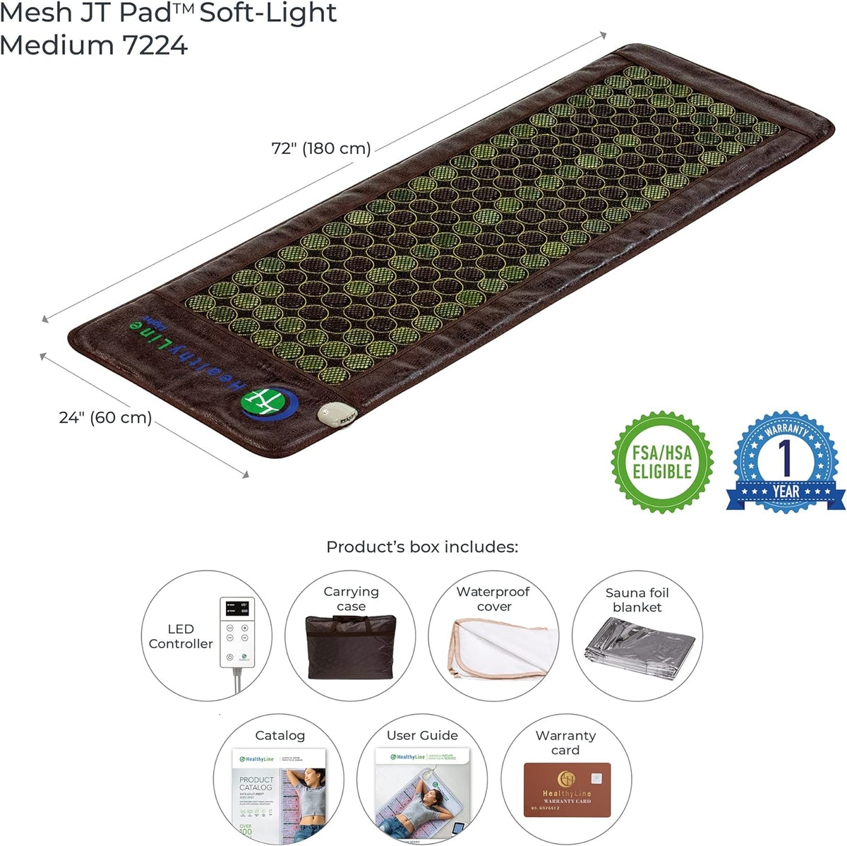 HealthyLine Far Infrared Heating Pad - Hot Stones Jade Tourmaline - Negative Ions - Mesh JT Mat Full 7224 Soft Light InfraMat Pro"