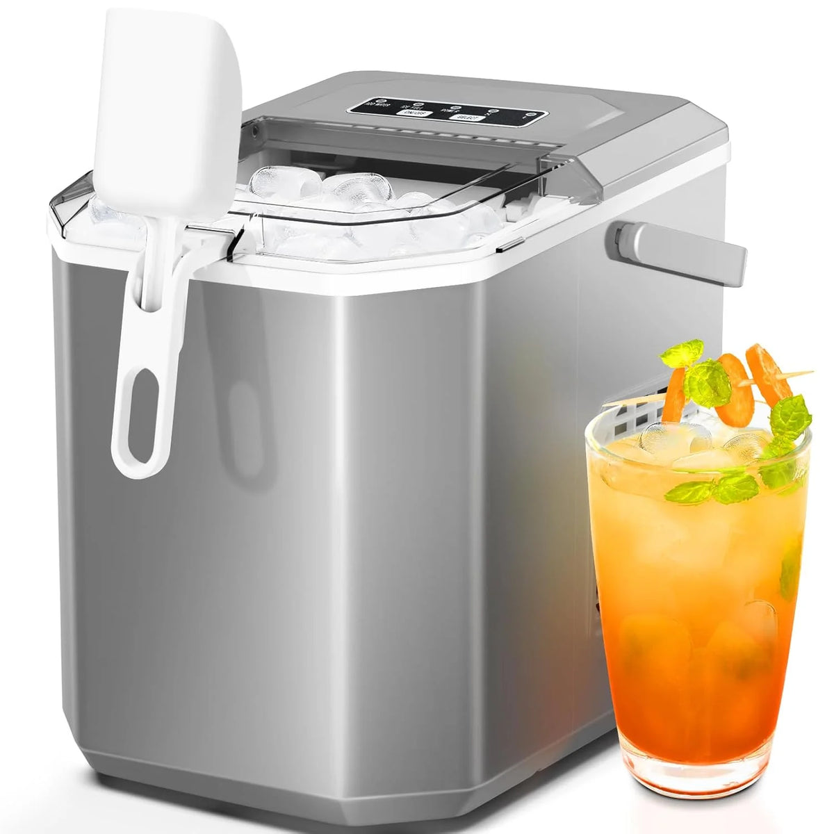 Countertop Ice Maker,Portable Ice Machine with Carry Handle,Self-Cleaning,Basket and Scoop,9 Cubes in 6 Mins,26.5lbs/24Hrs,2 Sizes of Bullet Ice,fo...