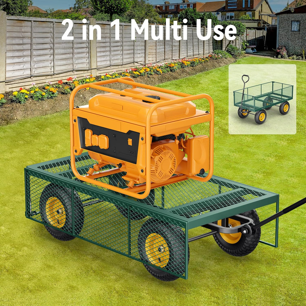Steel Garden Cart, 2-in-1 1400 lbs Heavy Duty Utility Wagon, with Removable Mesh Sides to Convert into Flatbed, 240" U-Turn 13" Pneumatic Tires Gar...