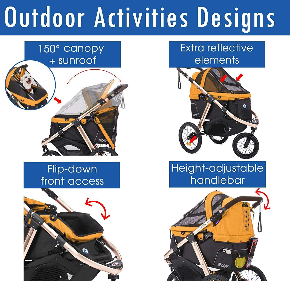 Jogging Sports Stroller with Comfort Rubber Wheels/Zipper-Less Entry/1-Hand Quick Fold/Aluminum Frame for Small/Medium Dogs, Cats and Pets (Green C...