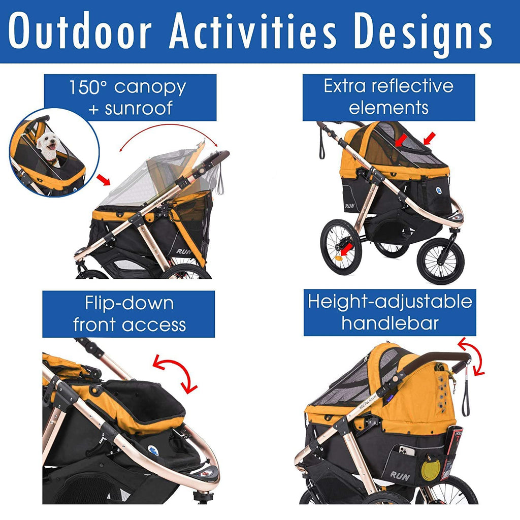 Jogging Sports Stroller with Comfort Rubber Wheels/Zipper-Less Entry/1-Hand Quick Fold/Aluminum Frame for Small/Medium Dogs, Cats and Pets (Green C...