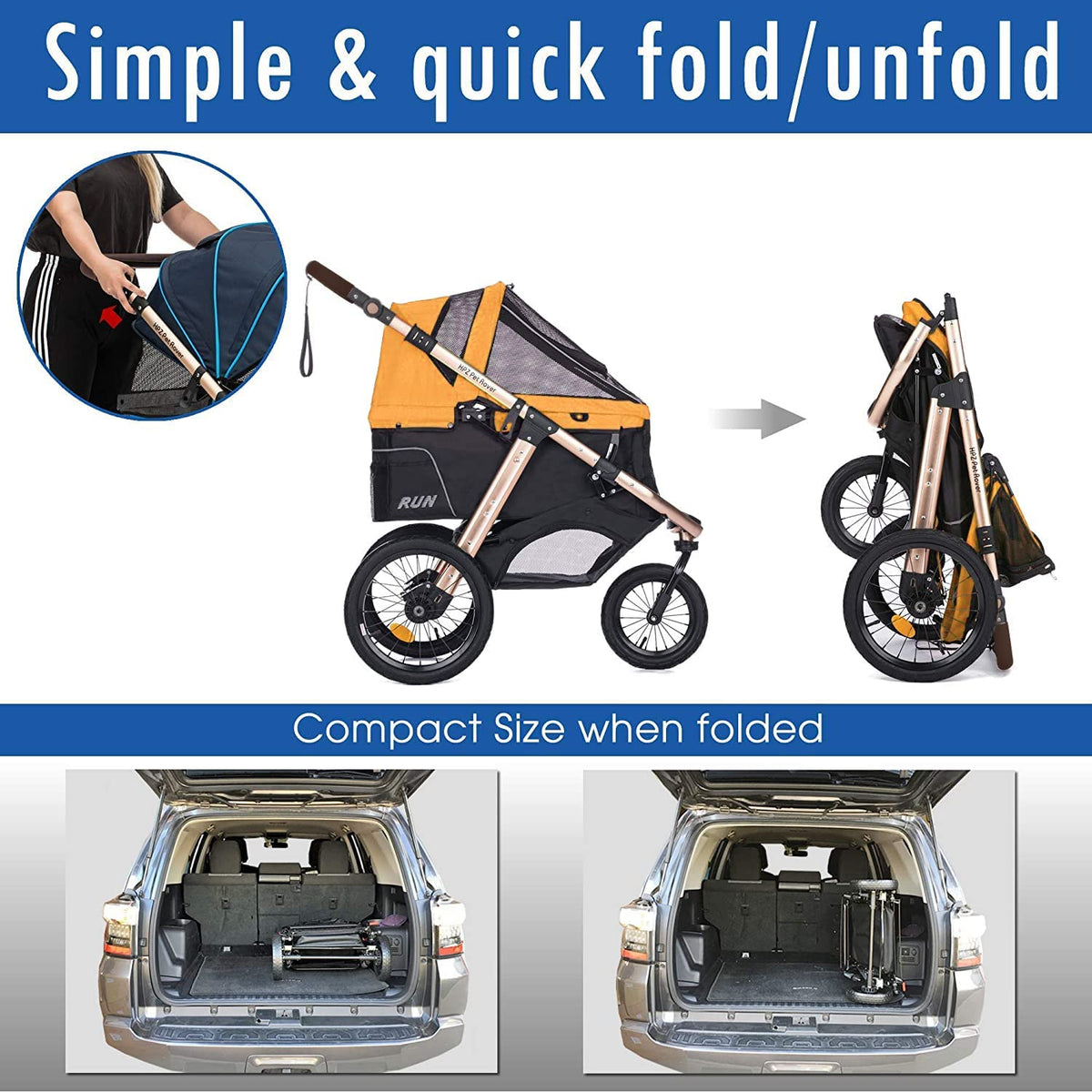 Jogging Sports Stroller with Comfort Rubber Wheels/Zipper-Less Entry/1-Hand Quick Fold/Aluminum Frame for Small/Medium Dogs, Cats and Pets (Green C...