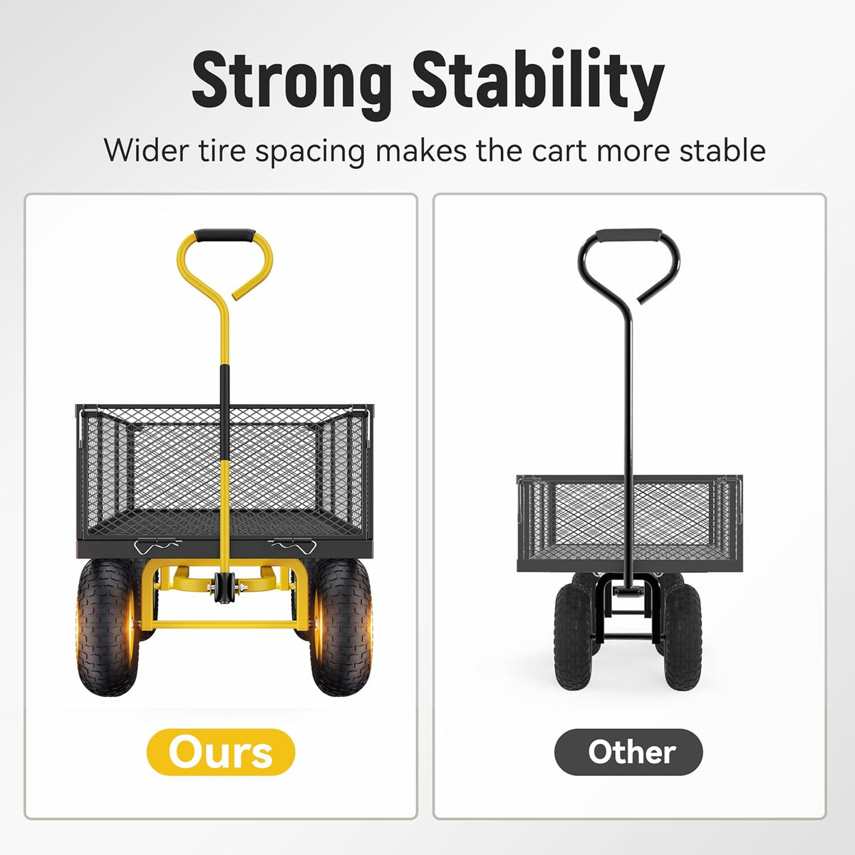 Steel Garden Cart, 2-in-1 1400 lbs Heavy Duty Utility Wagon, with Removable Mesh Sides to Convert into Flatbed, 240" U-Turn 13" Pneumatic Tires Gar...