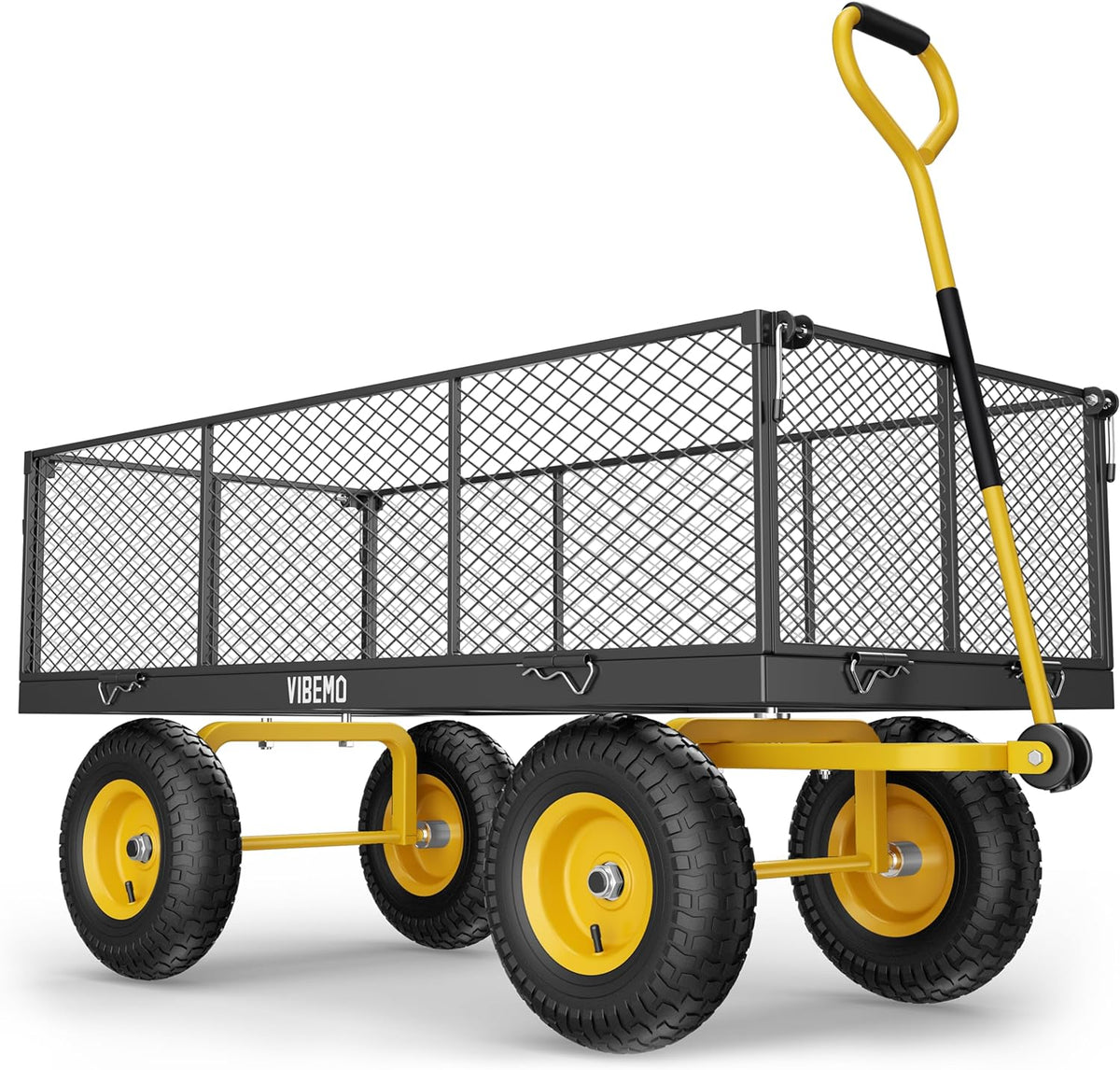 Steel Garden Cart, 2-in-1 1400 lbs Heavy Duty Utility Wagon, with Removable Mesh Sides to Convert into Flatbed, 240" U-Turn 13" Pneumatic Tires Gar...