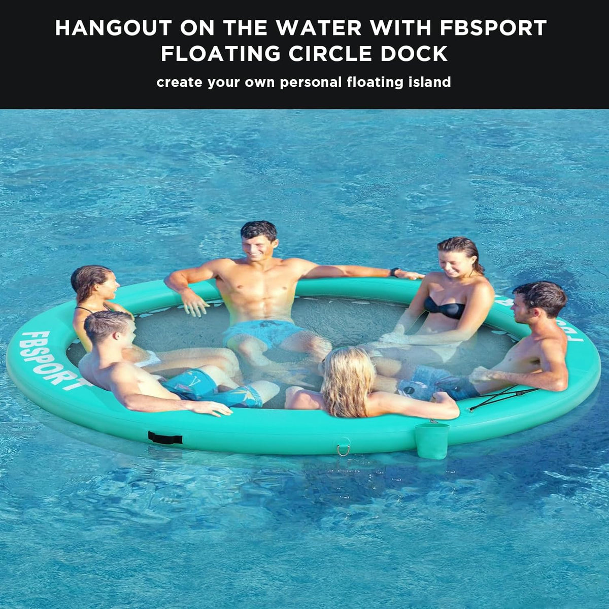 Inflatable Dock Floating Platform, 8ft Inflatable Water Hammock Floating Deck for Lake W/Cupholder, Round Floating Ring Float Ring, Pool Float Raft...