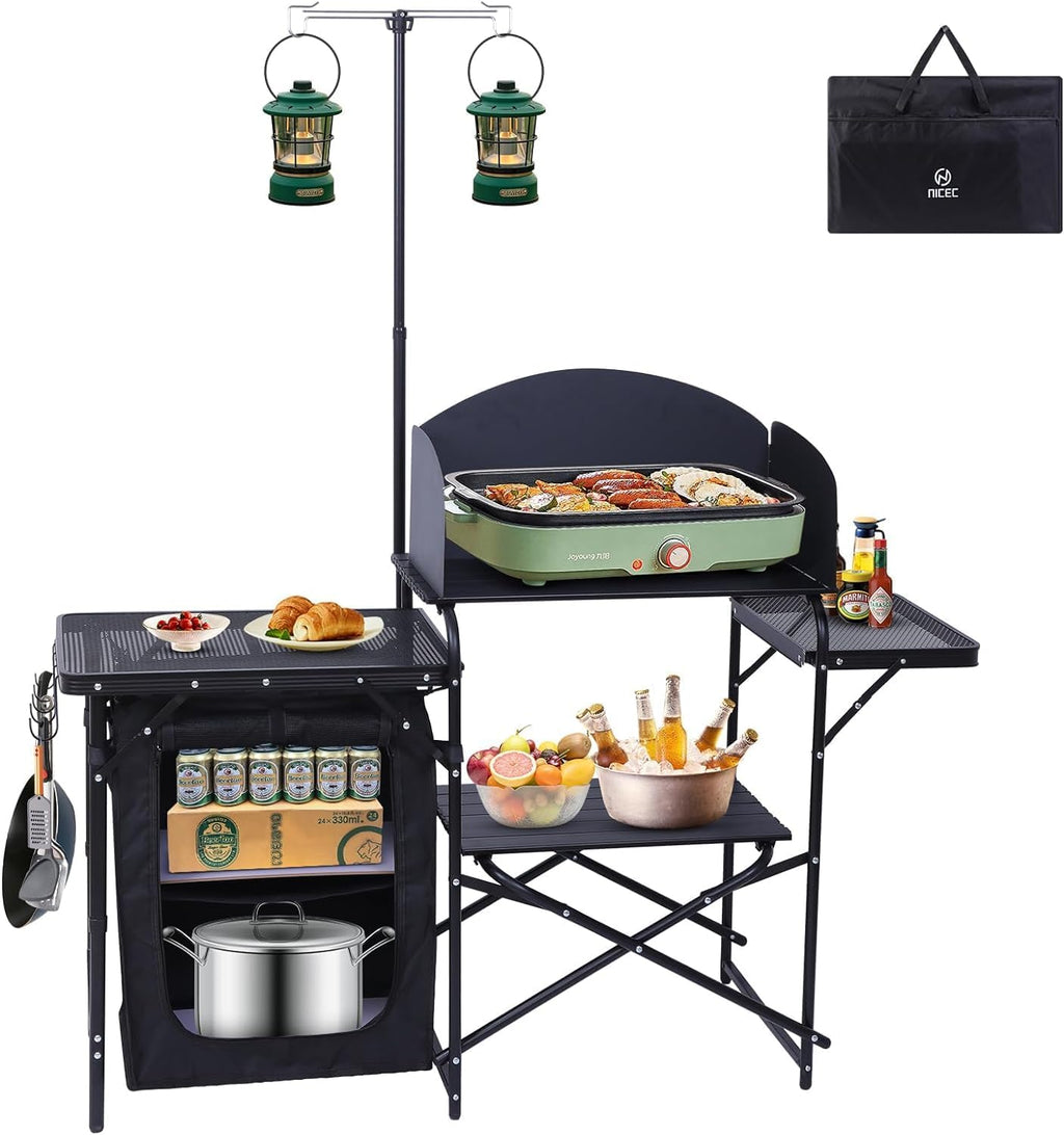 Portable Charcoal Grill, Folding Camping Grills + Camping Kitchen Station, Camping Table, Picnic Table, Grill Table, Folding Table