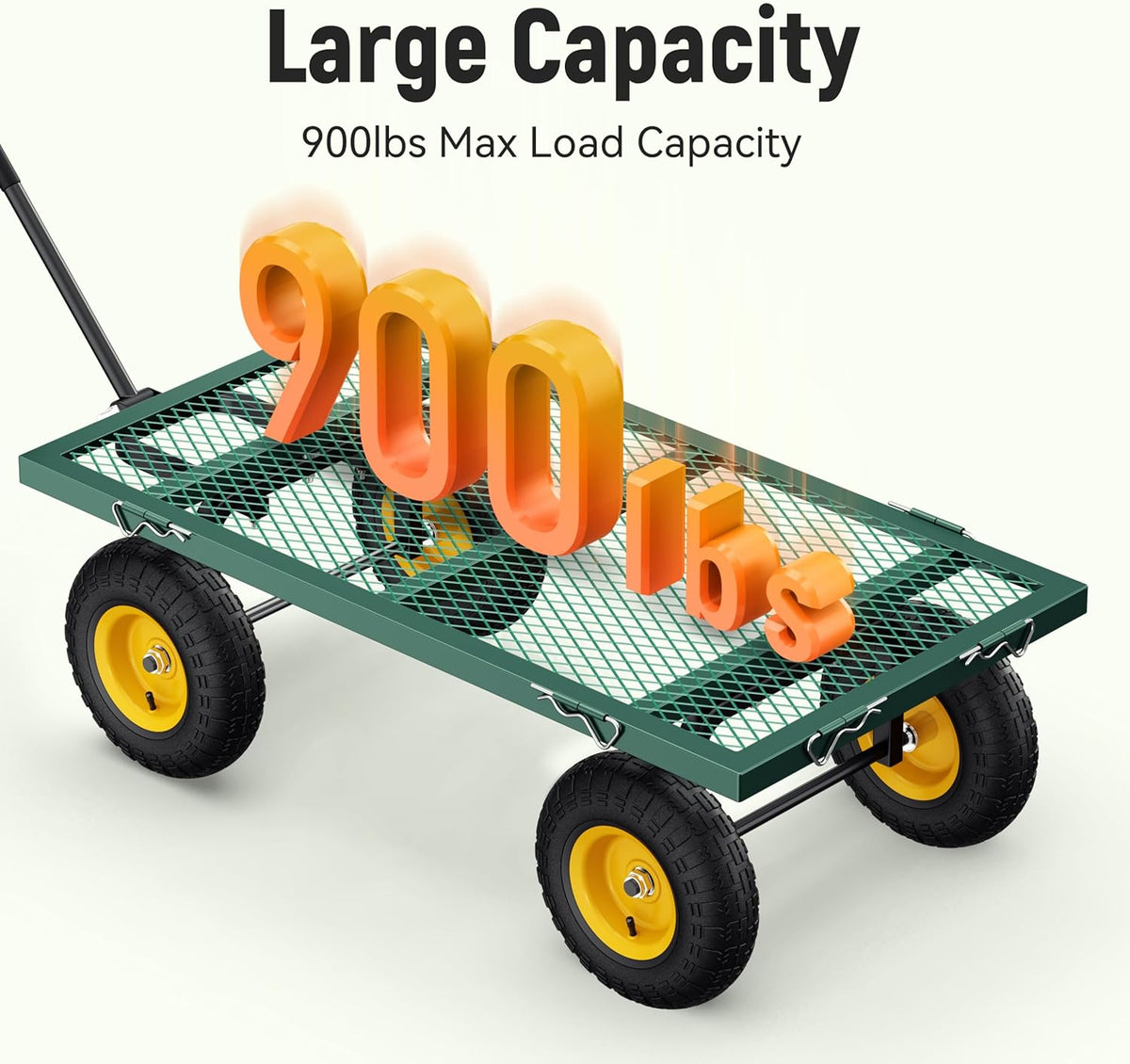 Steel Garden Cart, 2-in-1 1400 lbs Heavy Duty Utility Wagon, with Removable Mesh Sides to Convert into Flatbed, 240" U-Turn 13" Pneumatic Tires Gar...