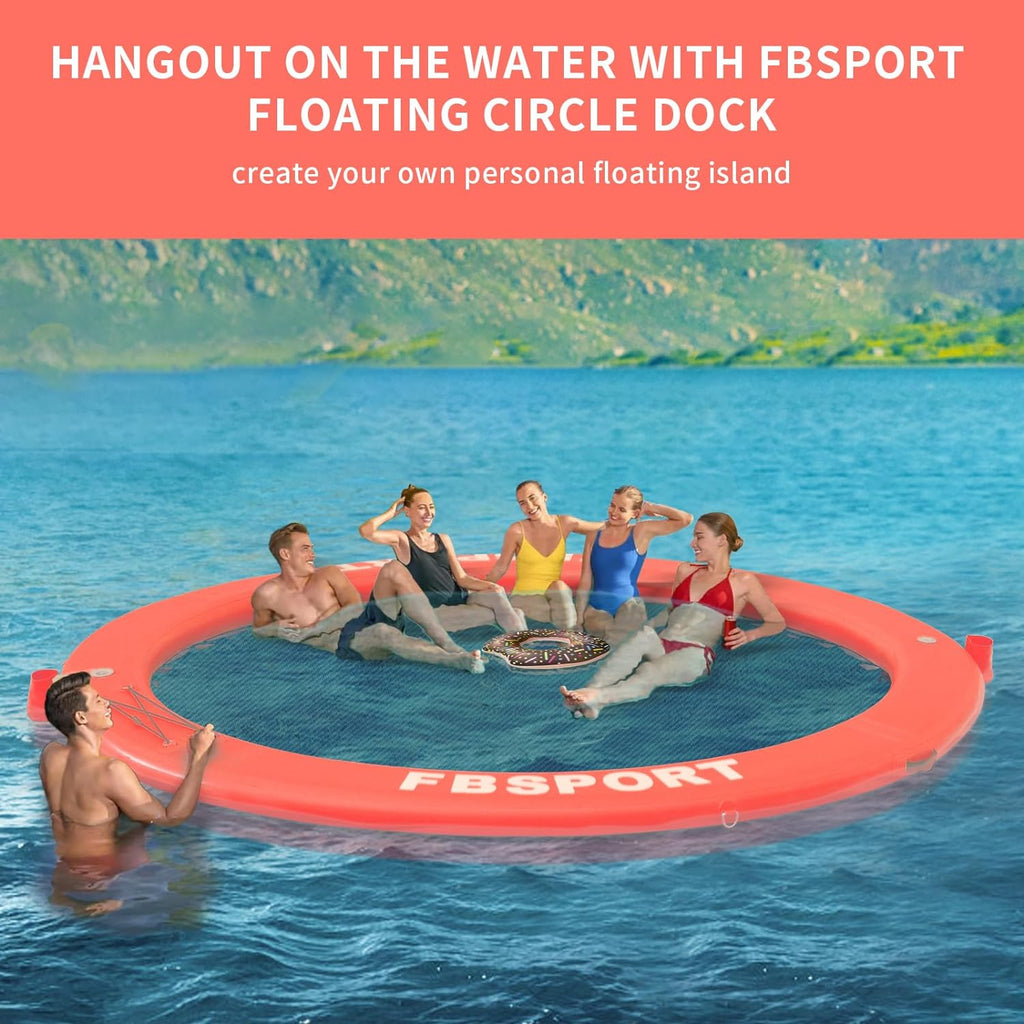 Inflatable Dock Floating Platform, 8ft Inflatable Water Hammock Floating Deck for Lake W/Cupholder, Round Floating Ring Float Ring, Pool Float Raft...