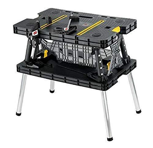 Keter — 197283 Folding Table Work Bench for Miter Saw Stand, Woodworking Tools and Accessories with Included 12 Inch Wood Clamps — Easy Garage Stor...