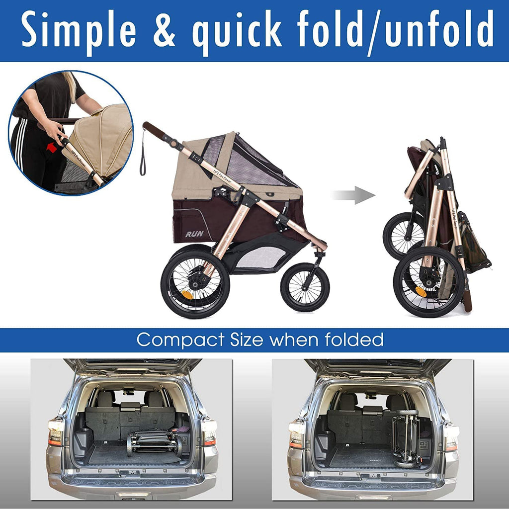 Jogging Sports Stroller with Comfort Rubber Wheels/Zipper-Less Entry/1-Hand Quick Fold/Aluminum Frame for Small/Medium Dogs, Cats and Pets (Green C...