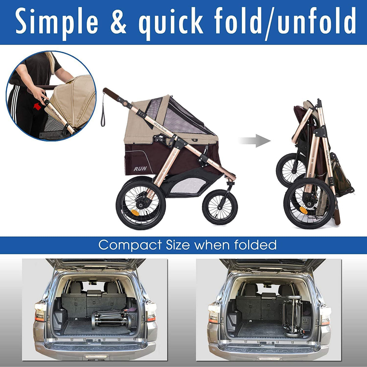Jogging Sports Stroller with Comfort Rubber Wheels/Zipper-Less Entry/1-Hand Quick Fold/Aluminum Frame for Small/Medium Dogs, Cats and Pets (Green C...