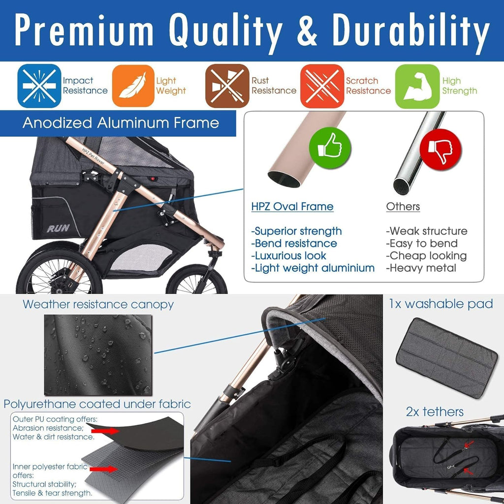 Jogging Sports Stroller with Comfort Rubber Wheels/Zipper-Less Entry/1-Hand Quick Fold/Aluminum Frame for Small/Medium Dogs, Cats and Pets (Green C...
