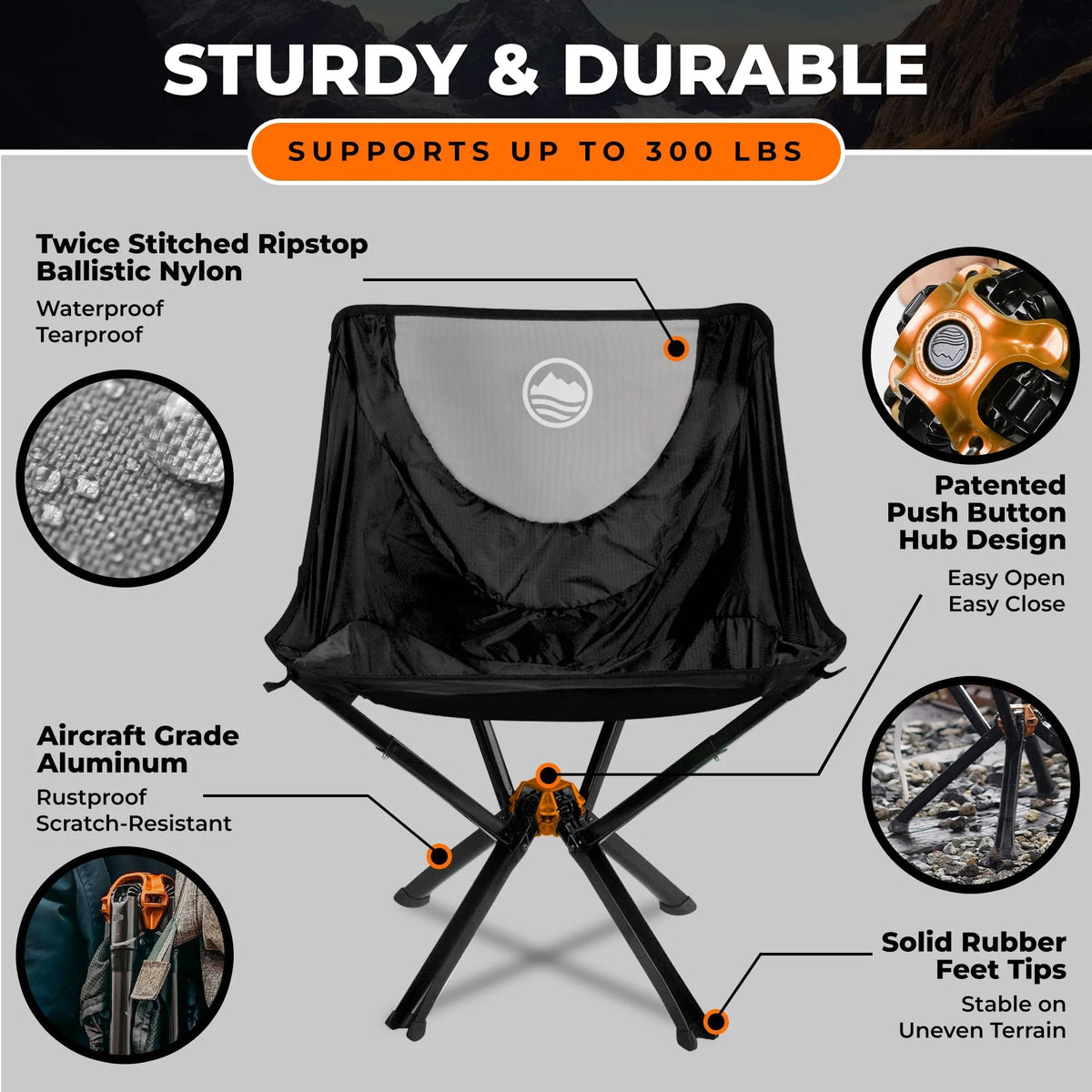 CLIQ Portable Folding Chair for Camping, Supports 300 Lbs