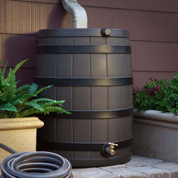 40 Gallon Rain Barrel with Darkened Ribs Oak