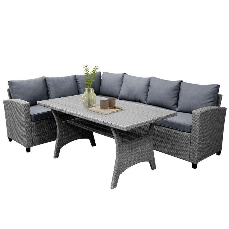 Bromford Rectangular 35.4'' Long Dining Set with Cushions