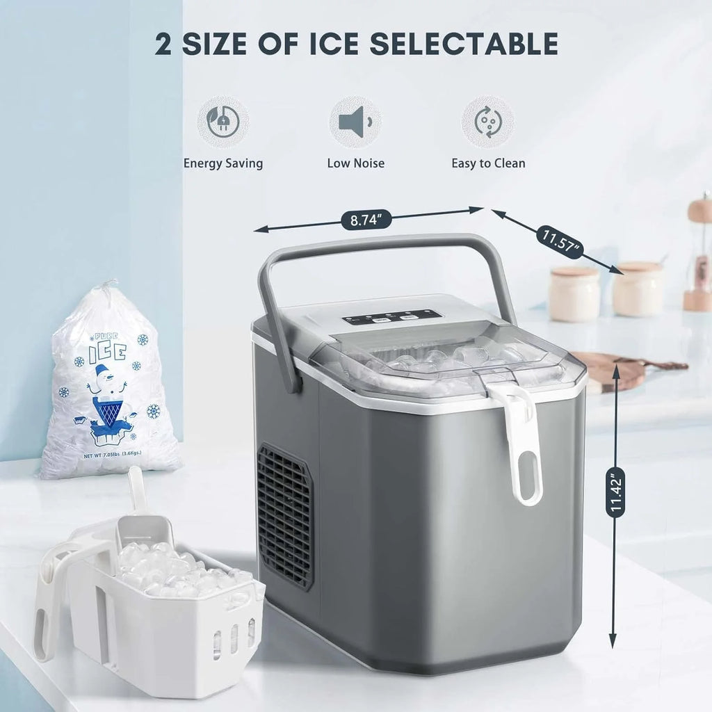 Countertop Ice Maker,Portable Ice Machine with Carry Handle,Self-Cleaning,Basket and Scoop,9 Cubes in 6 Mins,26.5lbs/24Hrs,2 Sizes of Bullet Ice,fo...
