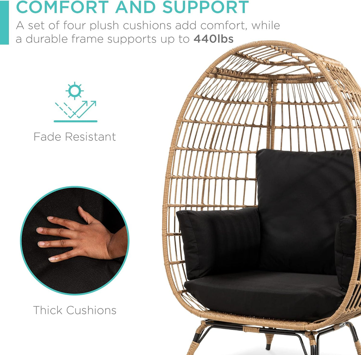 Best Choice Products Wicker Egg Chair, Oversized Indoor Outdoor Lounger for Patio, Backyard, Living Room w/ 4 Cushions, Steel Frame, 440lb Capacity...