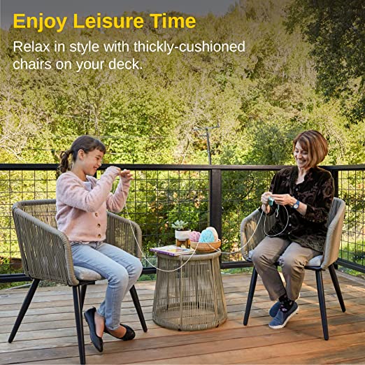 Patio Furniture Set, 3-Piece Outside Bistro Set Handwoven Rattan Wicker Chairs with Waterproof Cushions, Tempered Glass Table, Outdoor Conversation...