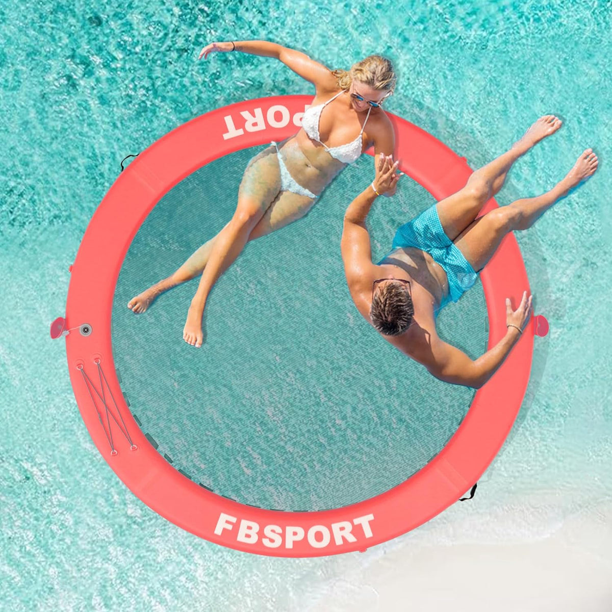 Inflatable Dock Floating Platform, 8ft Inflatable Water Hammock Floating Deck for Lake W/Cupholder, Round Floating Ring Float Ring, Pool Float Raft...