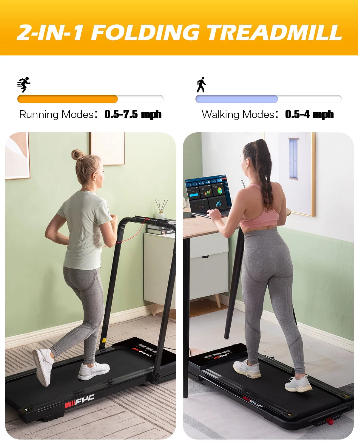 FYC 3.5HP Under Desk Treadmill 300LBS Weight Capacity, 2-in-1 Foldable Design, Remote Control & LED Display Compact Electric Walking and Running Ma...