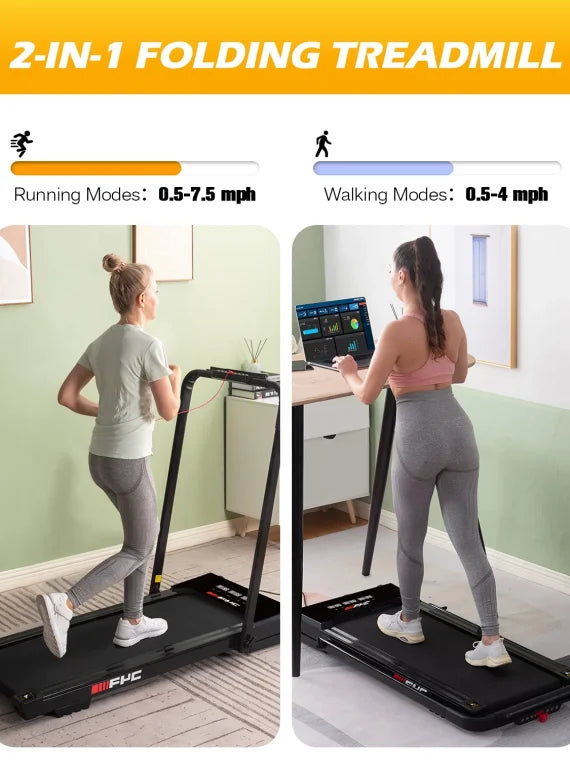 FYC 3.5HP Under Desk Treadmill 300LBS Weight Capacity, 2-in-1 Foldable Design, Remote Control & LED Display Compact Electric Walking and Running Ma...