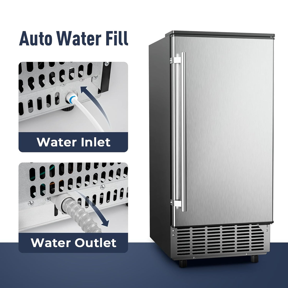Commercial Under Counter Ice Maker Machine, 80Lbs/Day with 24lbs Ice Storage, Built-in Drain Pump/Automatic Cleaning/Timing Setting/Smart LCD Panel...
