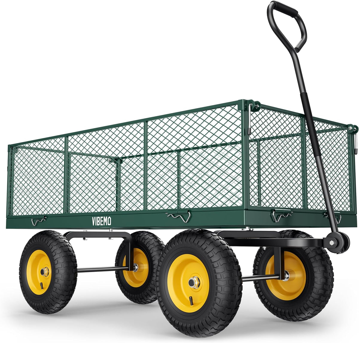 Steel Garden Cart, 2-in-1 1400 lbs Heavy Duty Utility Wagon, with Removable Mesh Sides to Convert into Flatbed, 240" U-Turn 13" Pneumatic Tires Gar...