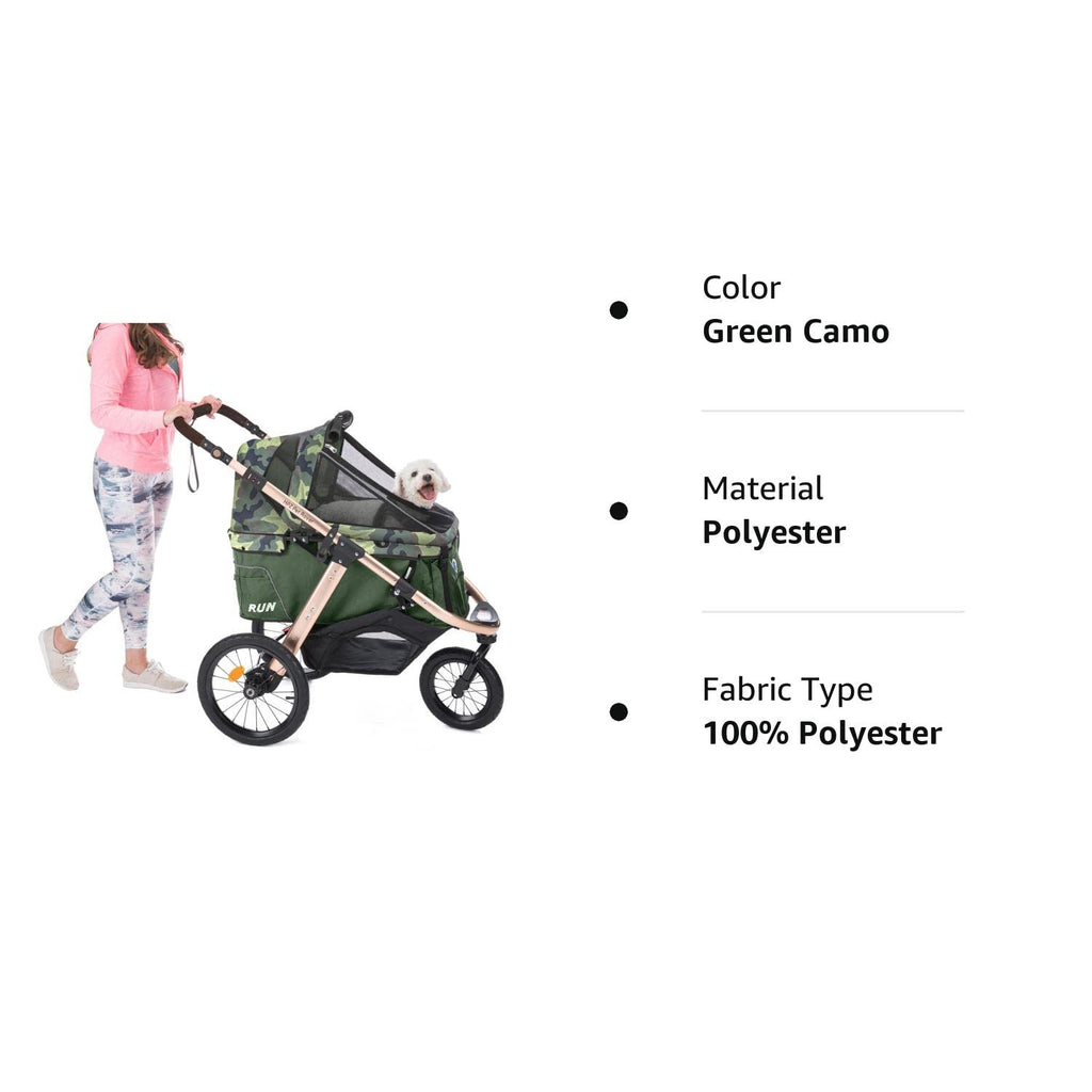 Jogging Sports Stroller with Comfort Rubber Wheels/Zipper-Less Entry/1-Hand Quick Fold/Aluminum Frame for Small/Medium Dogs, Cats and Pets (Green C...