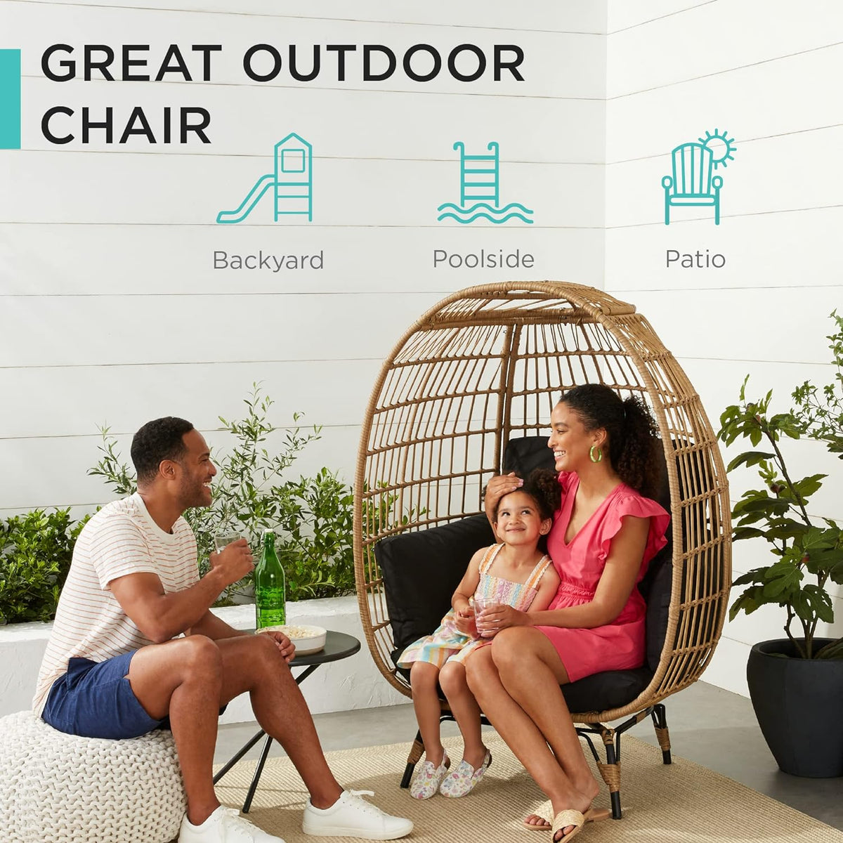 Best Choice Products Wicker Egg Chair, Oversized Indoor Outdoor Lounger for Patio, Backyard, Living Room w/ 4 Cushions, Steel Frame, 440lb Capacity...