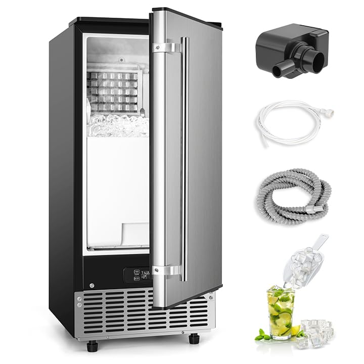 Commercial Under Counter Ice Maker Machine, 80Lbs/Day with 24lbs Ice Storage, Built-in Drain Pump/Automatic Cleaning/Timing Setting/Smart LCD Panel...