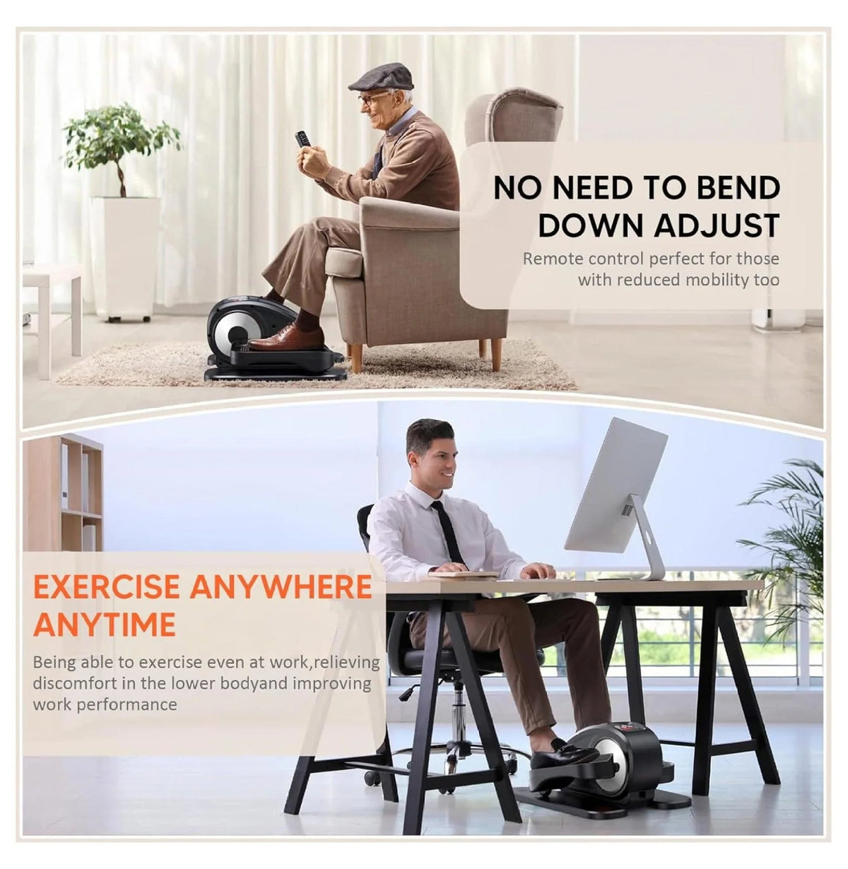 Under Desk Elliptical, Electric Foot Pedal Exerciser, Fully Assembled Seated Elliptical, Compact Portable Elliptical Machine Trainer with Control,...