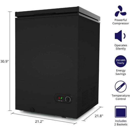 Northair Chest Freezer — 3.5 Cu Ft with 2 Removable Baskets — Reach In Freezer Chest — Quiet Compact Freezer — 7 Temperature Settings — Black