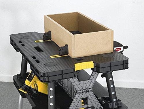 Keter — 197283 Folding Table Work Bench for Miter Saw Stand, Woodworking Tools and Accessories with Included 12 Inch Wood Clamps — Easy Garage Stor...