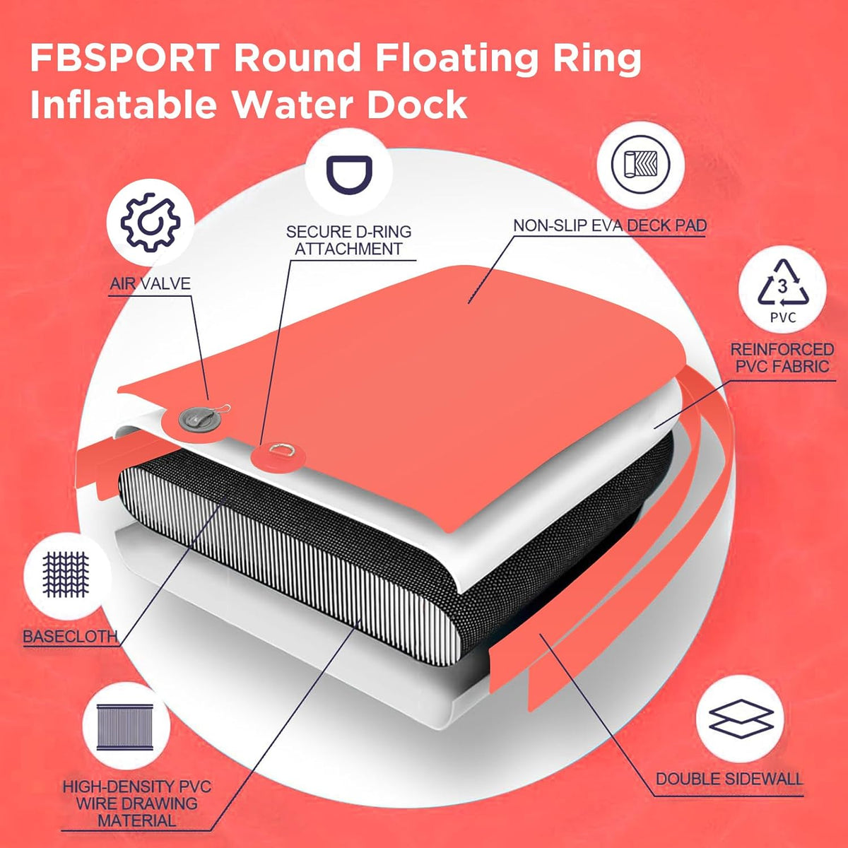 Inflatable Dock Floating Platform, 8ft Inflatable Water Hammock Floating Deck for Lake W/Cupholder, Round Floating Ring Float Ring, Pool Float Raft...