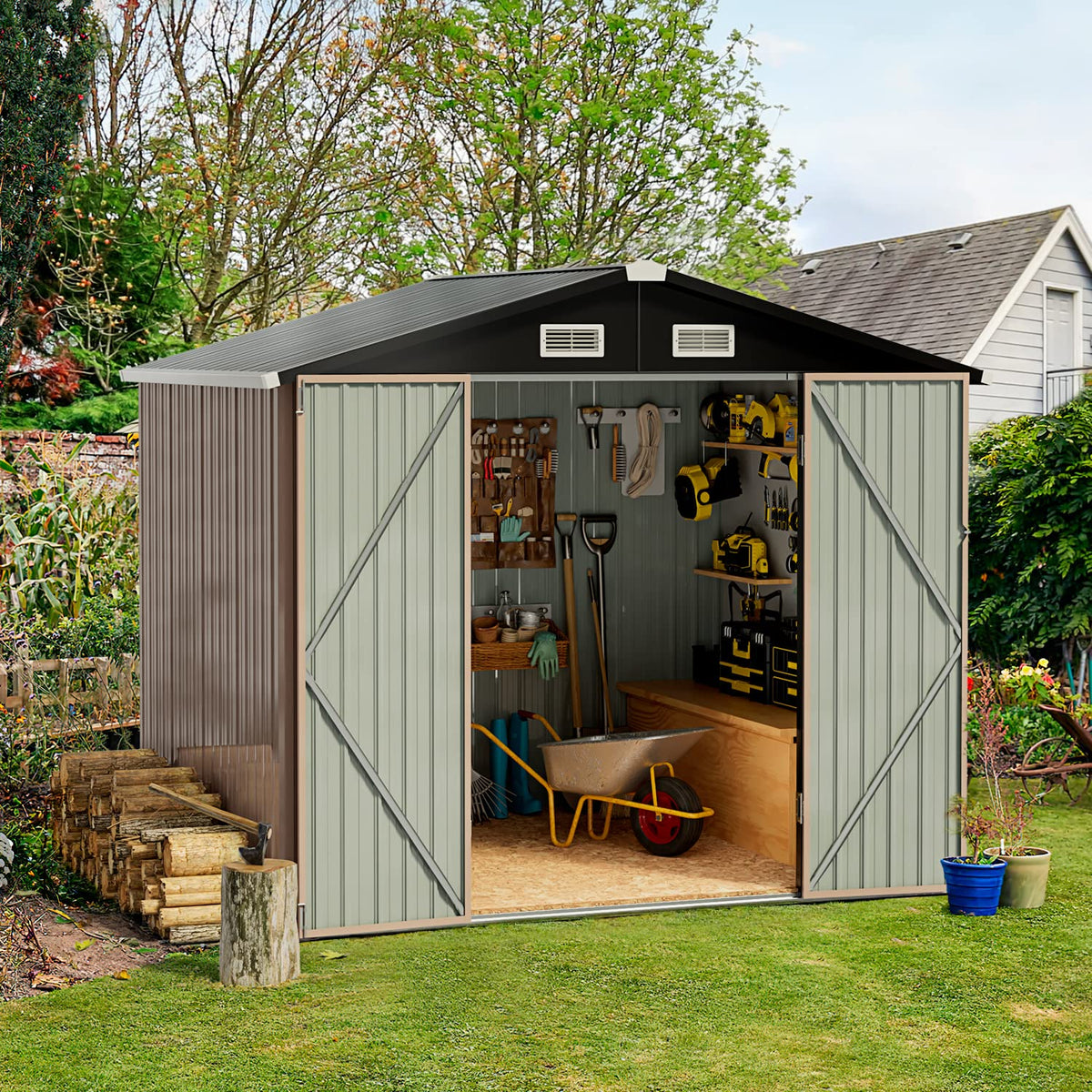 Aoxun 6.4x4 FT Outdoor Storage Shed for Tool, Garden