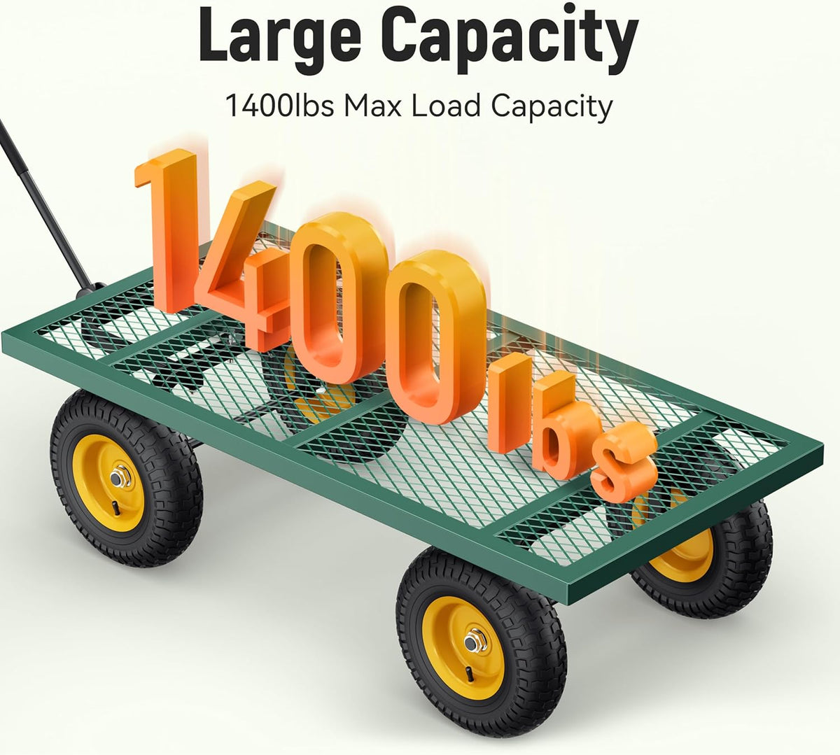 Steel Garden Cart, 2-in-1 1400 lbs Heavy Duty Utility Wagon, with Removable Mesh Sides to Convert into Flatbed, 240" U-Turn 13" Pneumatic Tires Gar...
