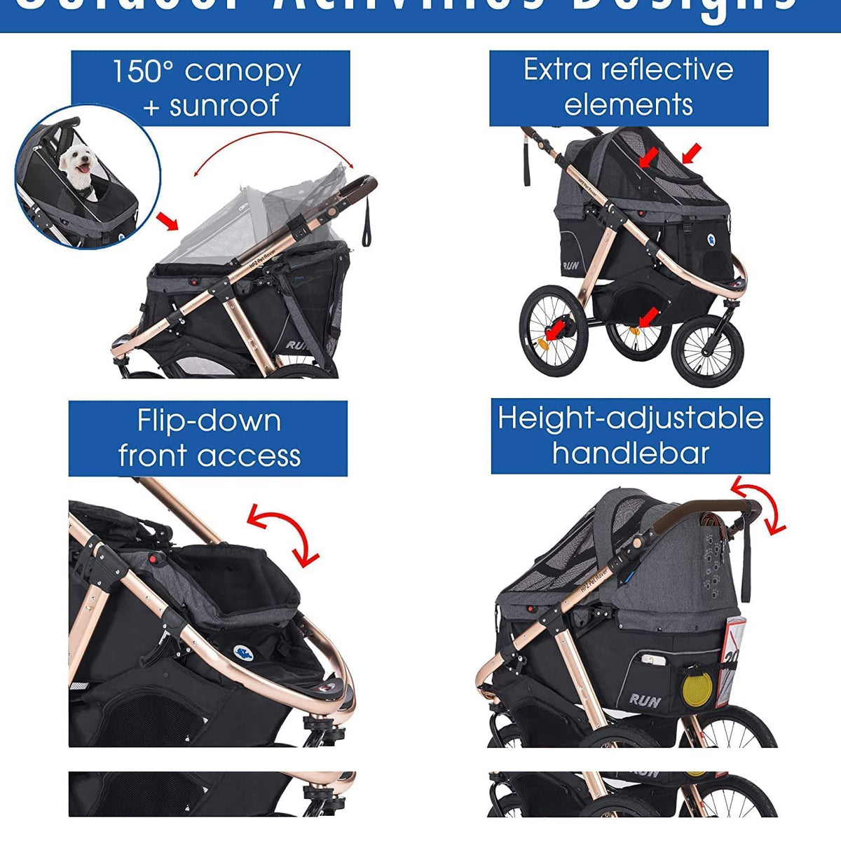 Jogging Sports Stroller with Comfort Rubber Wheels/Zipper-Less Entry/1-Hand Quick Fold/Aluminum Frame for Small/Medium Dogs, Cats and Pets (Green C...