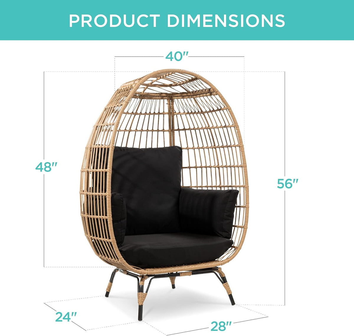 Best Choice Products Wicker Egg Chair, Oversized Indoor Outdoor Lounger for Patio, Backyard, Living Room w/ 4 Cushions, Steel Frame, 440lb Capacity...
