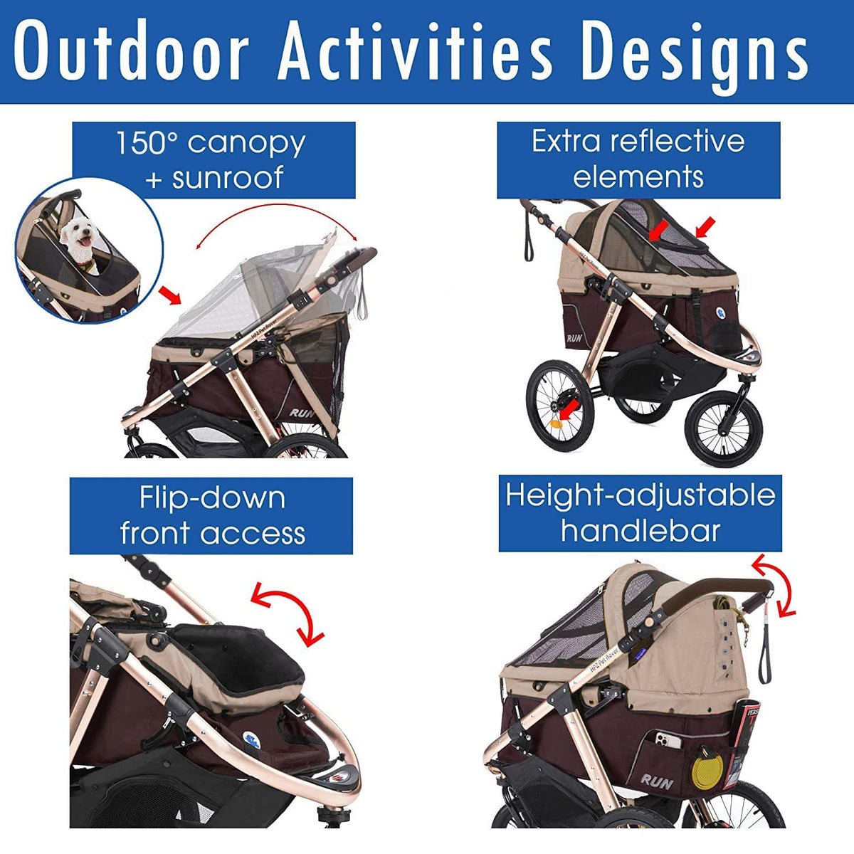 Jogging Sports Stroller with Comfort Rubber Wheels/Zipper-Less Entry/1-Hand Quick Fold/Aluminum Frame for Small/Medium Dogs, Cats and Pets (Green C...