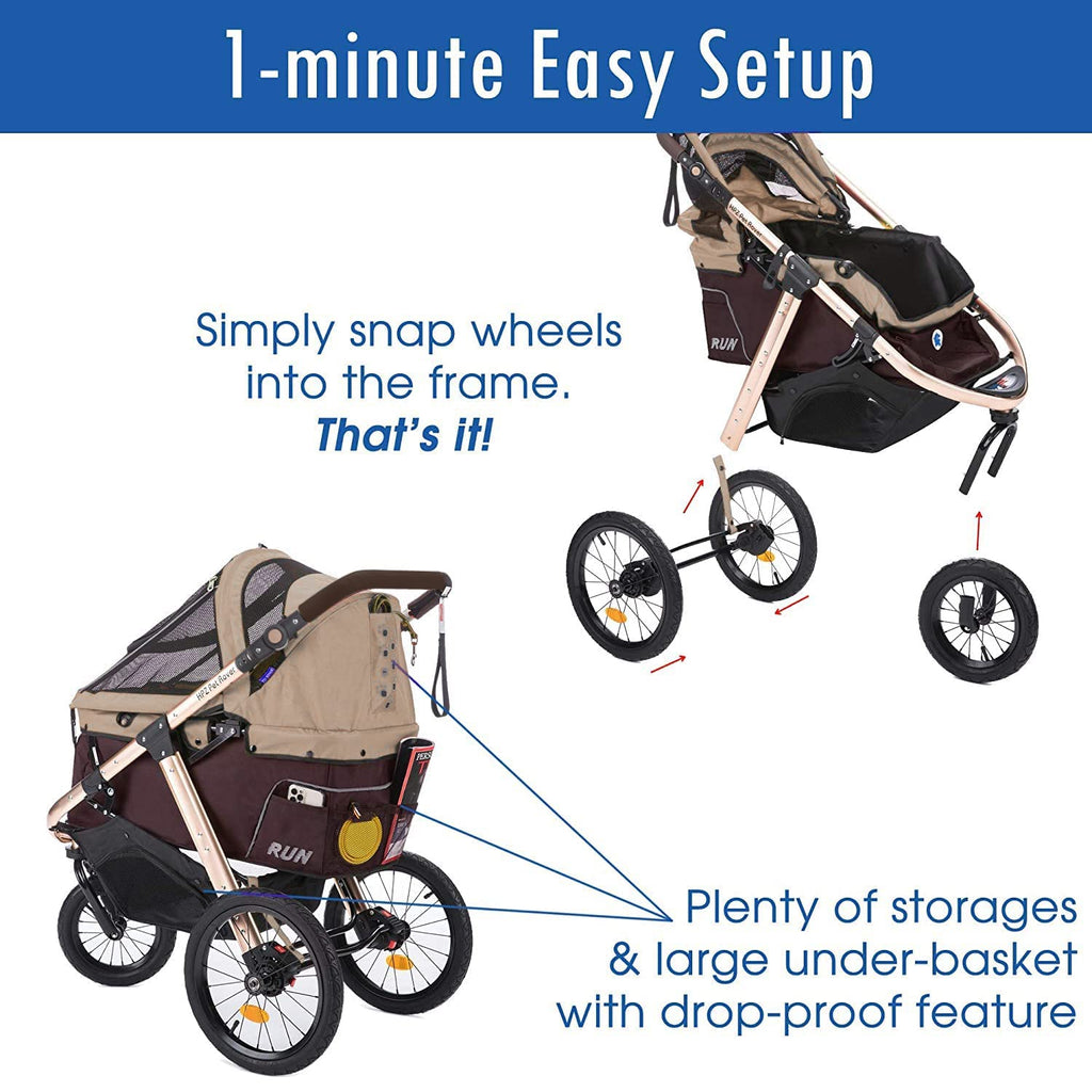 Jogging Sports Stroller with Comfort Rubber Wheels/Zipper-Less Entry/1-Hand Quick Fold/Aluminum Frame for Small/Medium Dogs, Cats and Pets (Green C...
