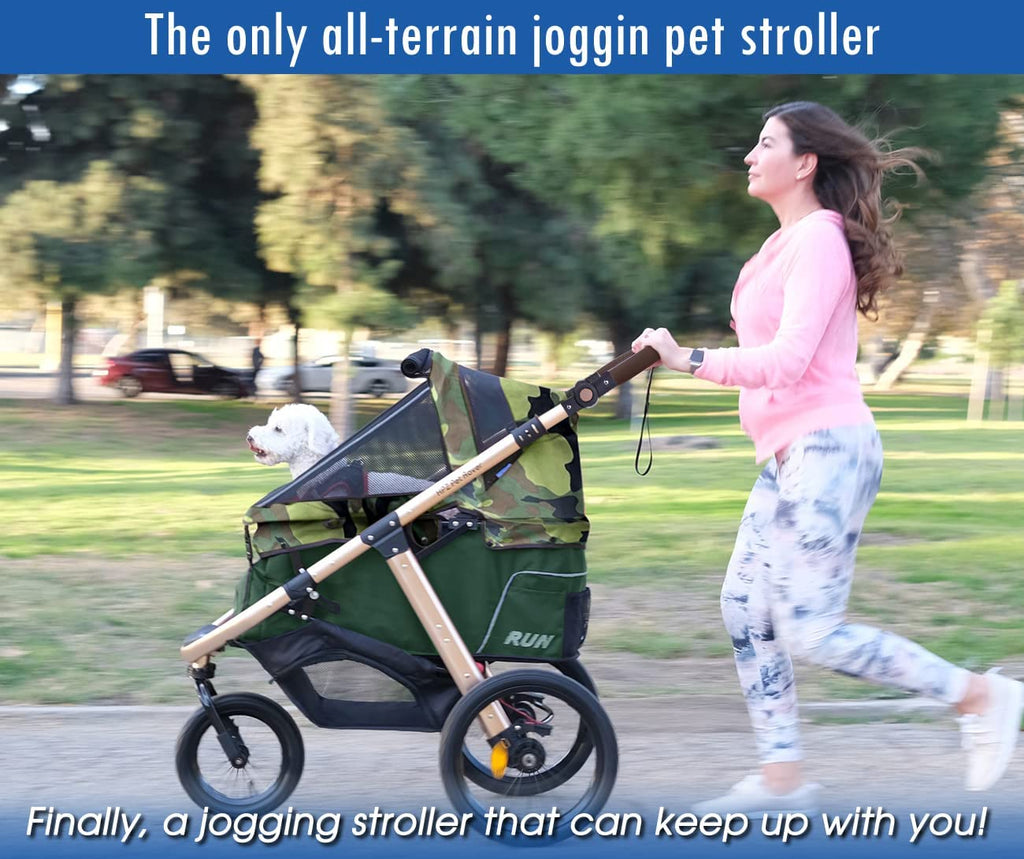 Jogging Sports Stroller with Comfort Rubber Wheels/Zipper-Less Entry/1-Hand Quick Fold/Aluminum Frame for Small/Medium Dogs, Cats and Pets (Green C...