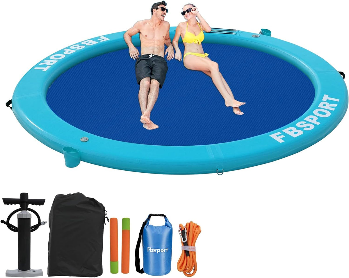 Inflatable Dock Floating Platform, 8ft Inflatable Water Hammock Floating Deck for Lake W/Cupholder, Round Floating Ring Float Ring, Pool Float Raft...