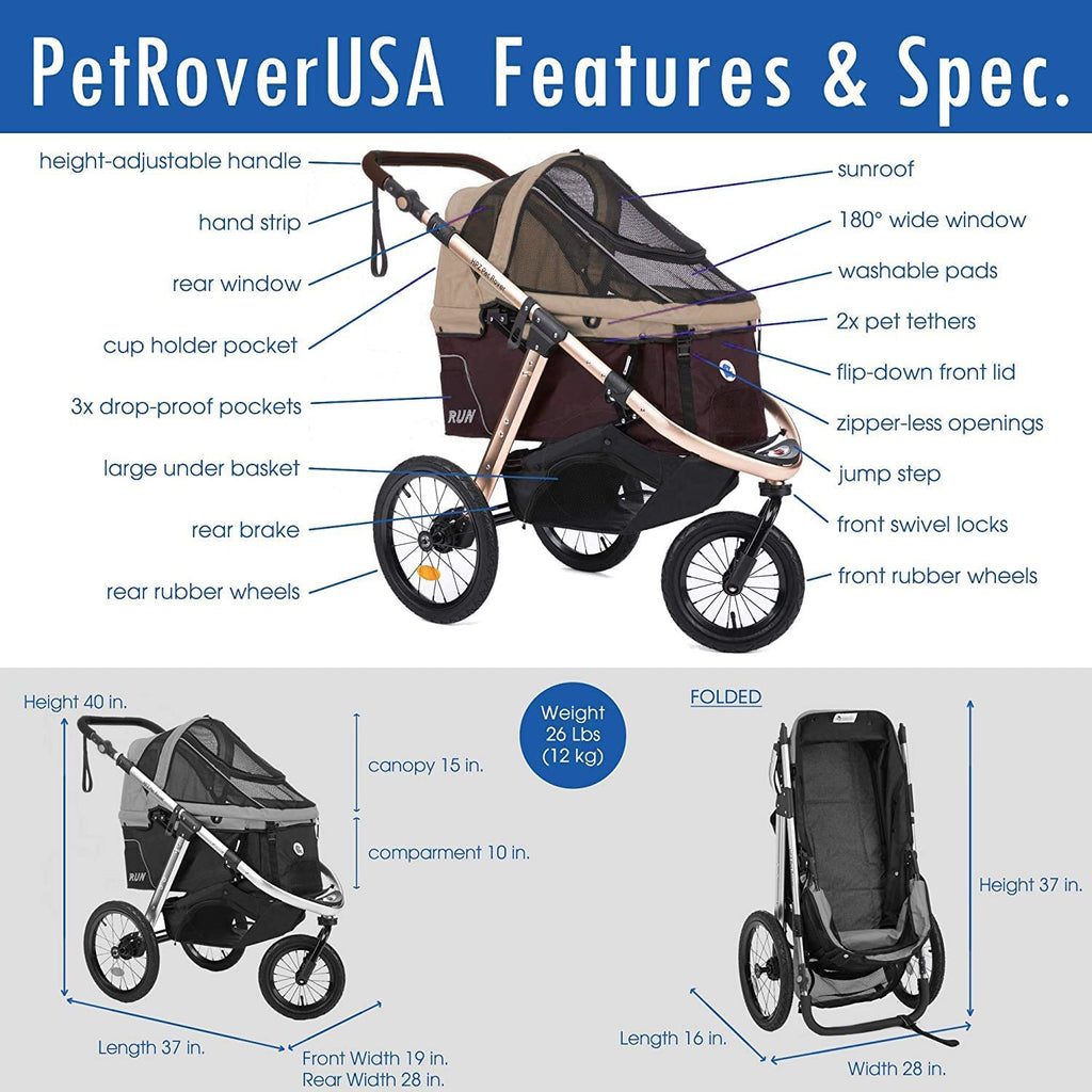 Jogging Sports Stroller with Comfort Rubber Wheels/Zipper-Less Entry/1-Hand Quick Fold/Aluminum Frame for Small/Medium Dogs, Cats and Pets (Green C...