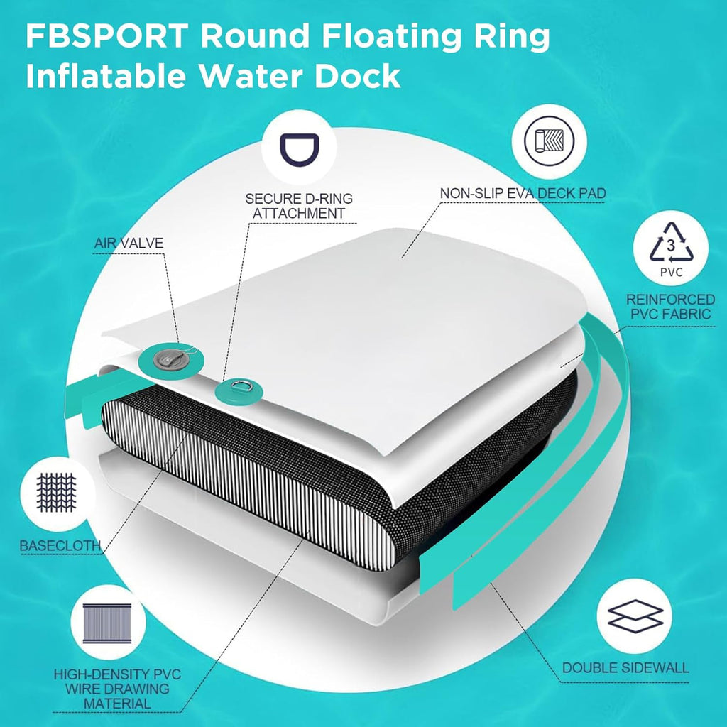 Inflatable Dock Floating Platform, 8ft Inflatable Water Hammock Floating Deck for Lake W/Cupholder, Round Floating Ring Float Ring, Pool Float Raft...