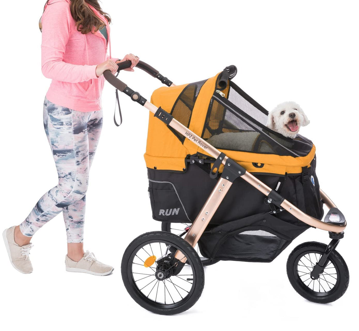 Jogging Sports Stroller with Comfort Rubber Wheels/Zipper-Less Entry/1-Hand Quick Fold/Aluminum Frame for Small/Medium Dogs, Cats and Pets (Green C...