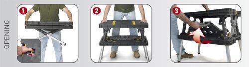 Keter — 197283 Folding Table Work Bench for Miter Saw Stand, Woodworking Tools and Accessories with Included 12 Inch Wood Clamps — Easy Garage Stor...