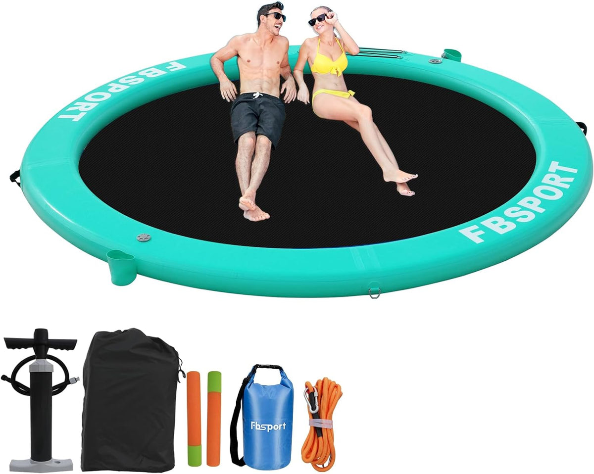 Inflatable Dock Floating Platform, 8ft Inflatable Water Hammock Floating Deck for Lake W/Cupholder, Round Floating Ring Float Ring, Pool Float Raft...